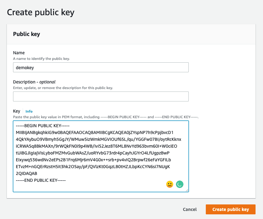 AWS Console CloudFront public key