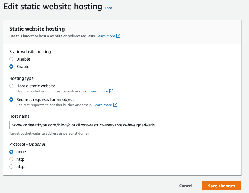 Edit static website hosting