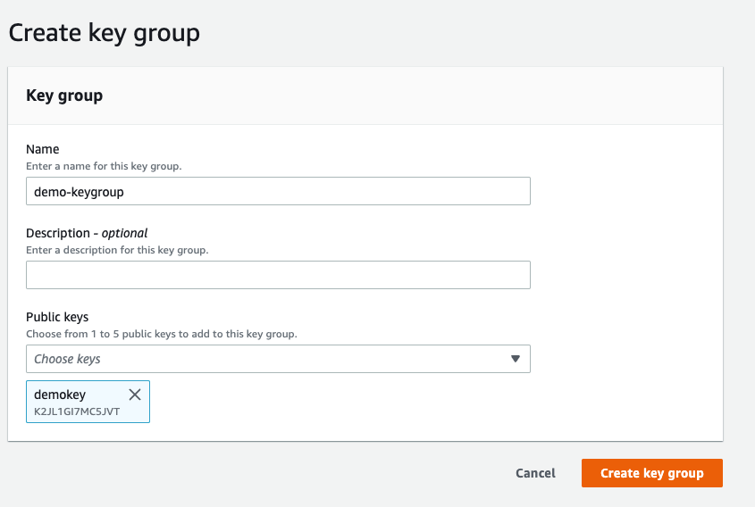 AWS Console CloudFront key group